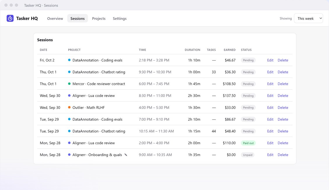 Session history with payout status